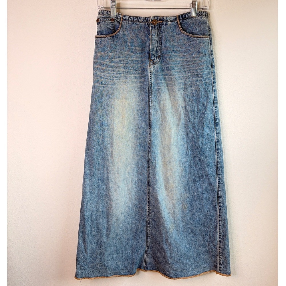 Vintage 90's Y2K Denim Maxi Skirt Lace Up Union Bay Size Medium - Picture 2 of 9